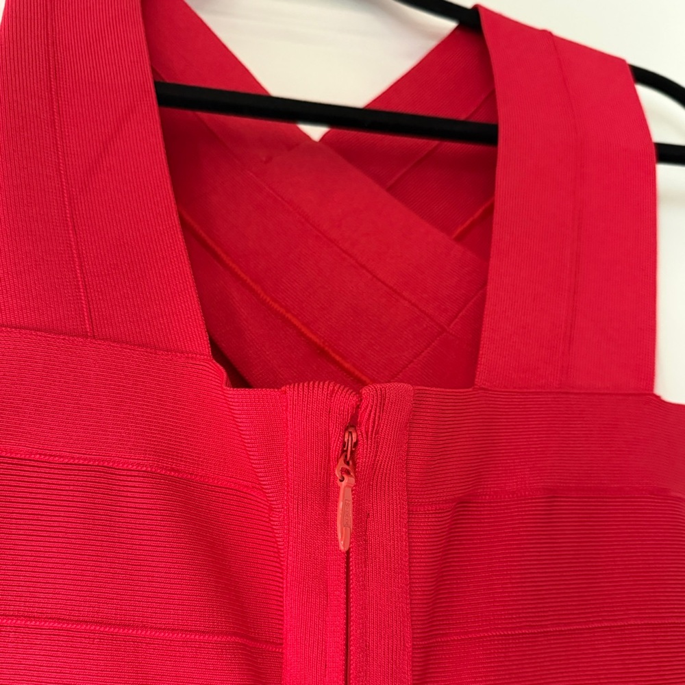 Herve Leger Red Stella Cross Front Bandage Dress - Picture 5 of 10